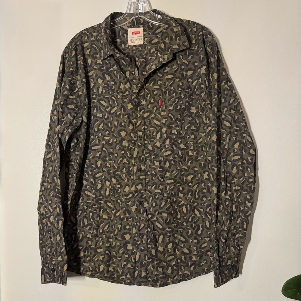 Levi's Men's Camo-like Patterned Button Down Shirt - Green/Brown/black